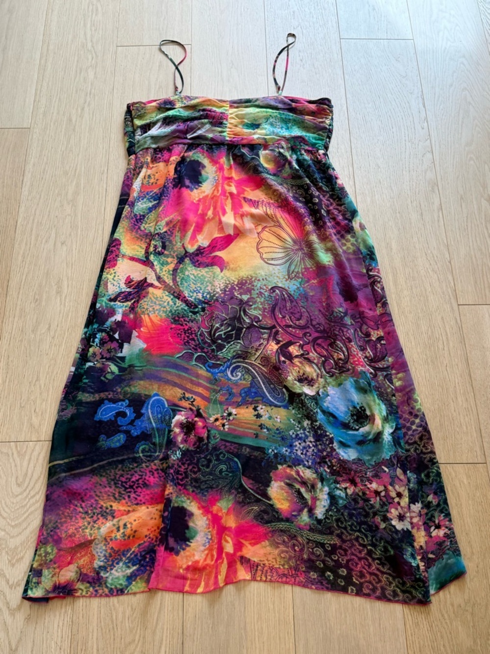Mario Serrani Multicolor High-Low Dress Abstract Floral Strappy Size 14 Vintage - Picture 4 of 6